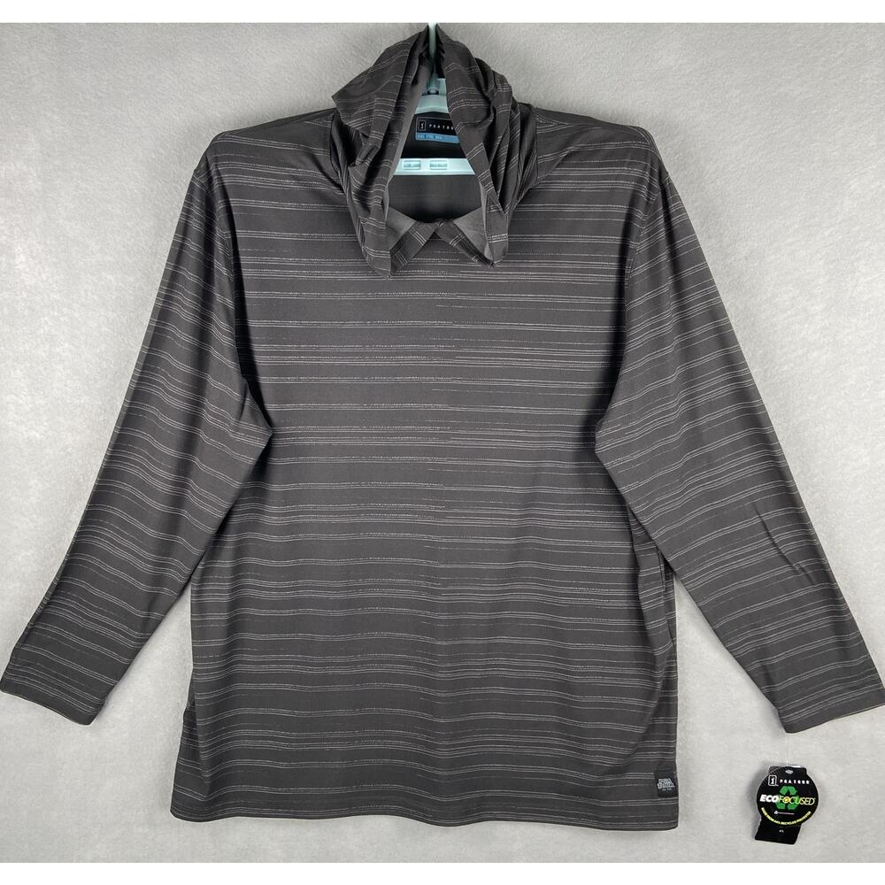 PGA Tour Men's XXL Textured Stripe Long Sleeve Hooded T-Shirt Asphalt NEW